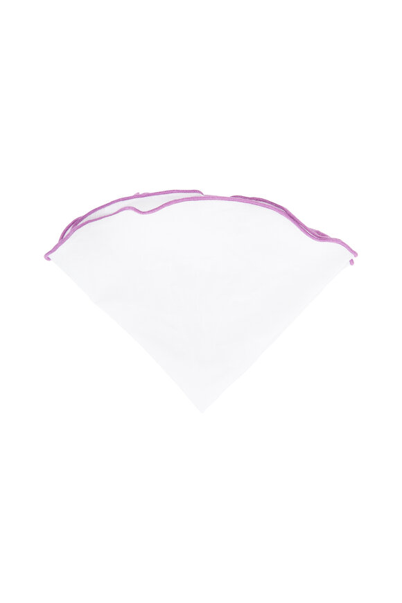Butterfly Bowtie - White With Purple Piping Linen Pocket Circle 