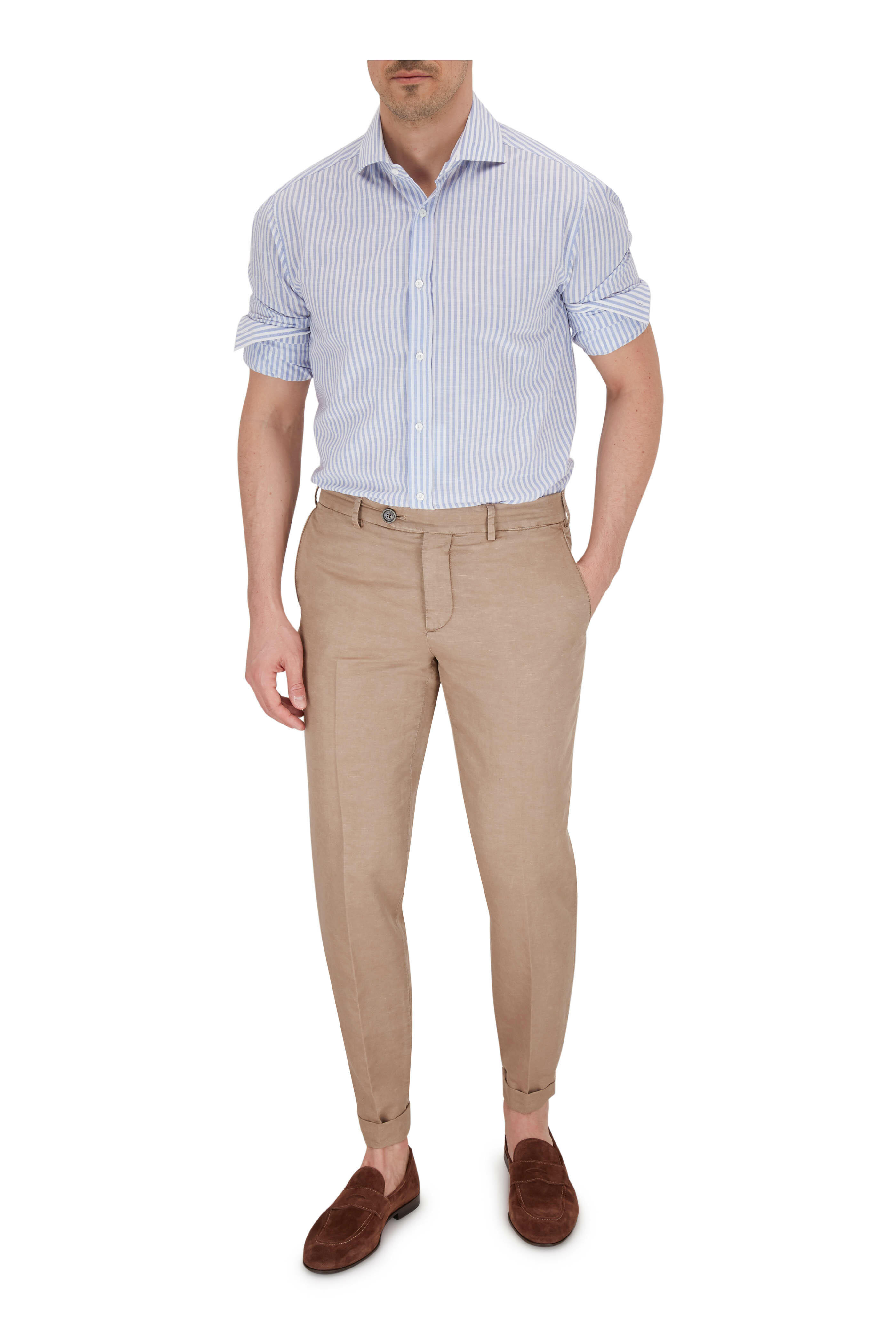 Brunello Cucinelli - Brown Linen & Cotton Flat Front Italian Fit Pant