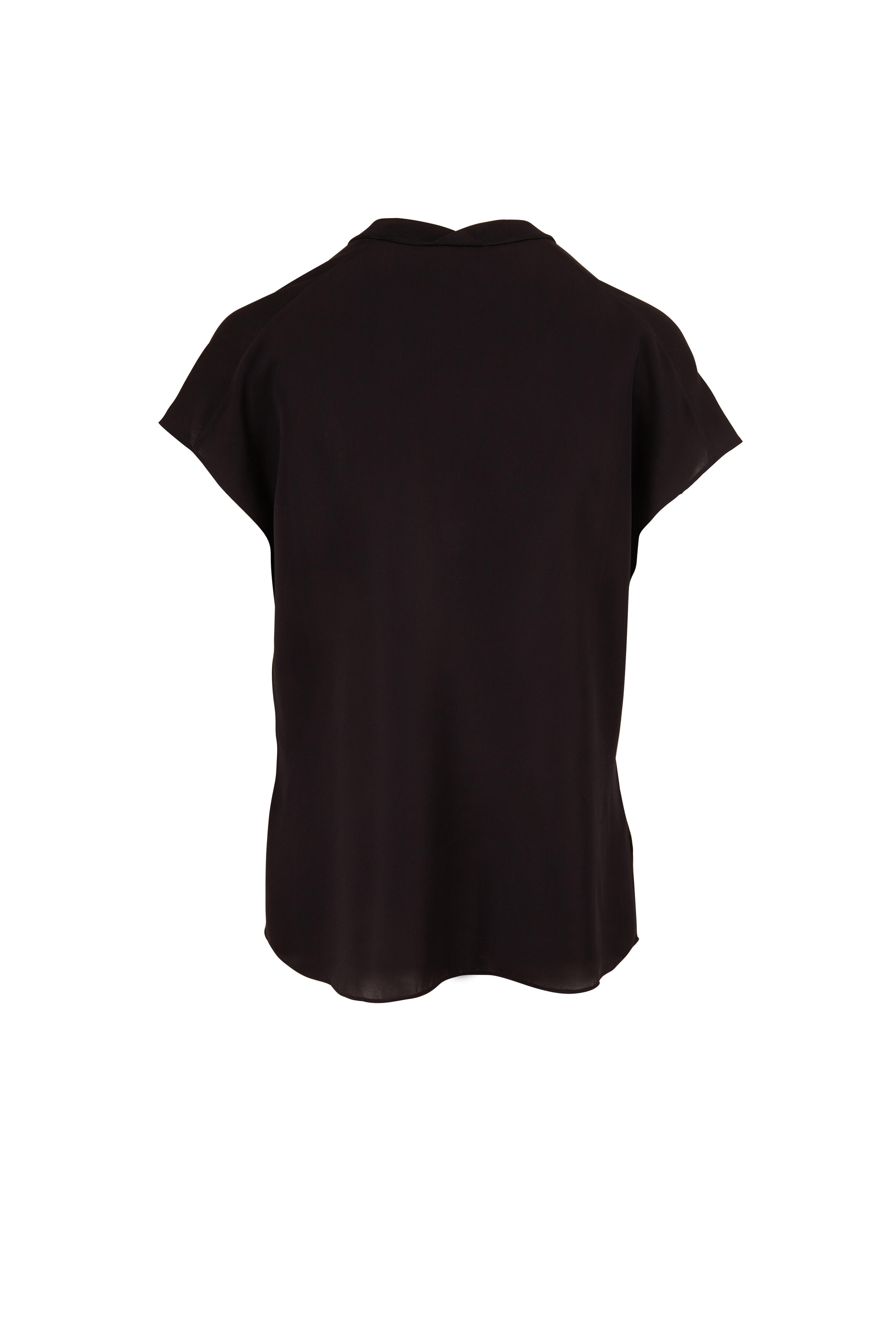 Vince - Black Silk Ribbed V-Neck Top
