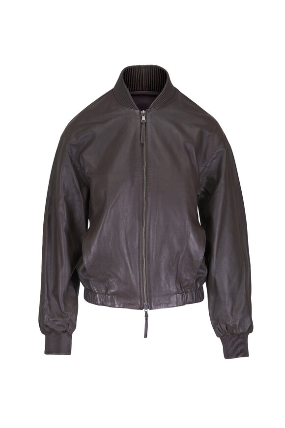 TWP Bubble Hem Dark Chocolate Leather Bomber Jacket - view 1