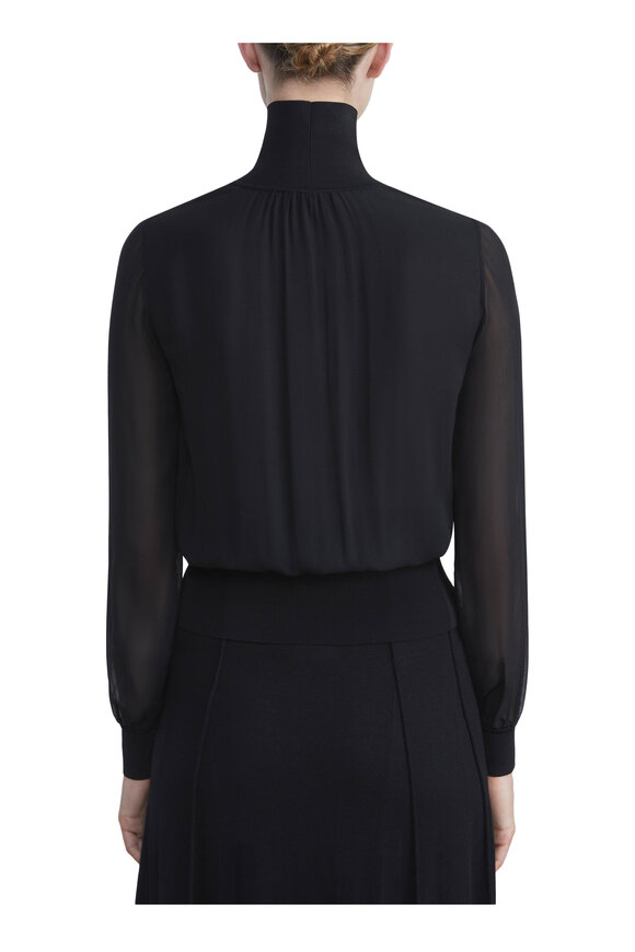 Lafayette 148 New York - Black Silk Georgette Turtleneck Blouse