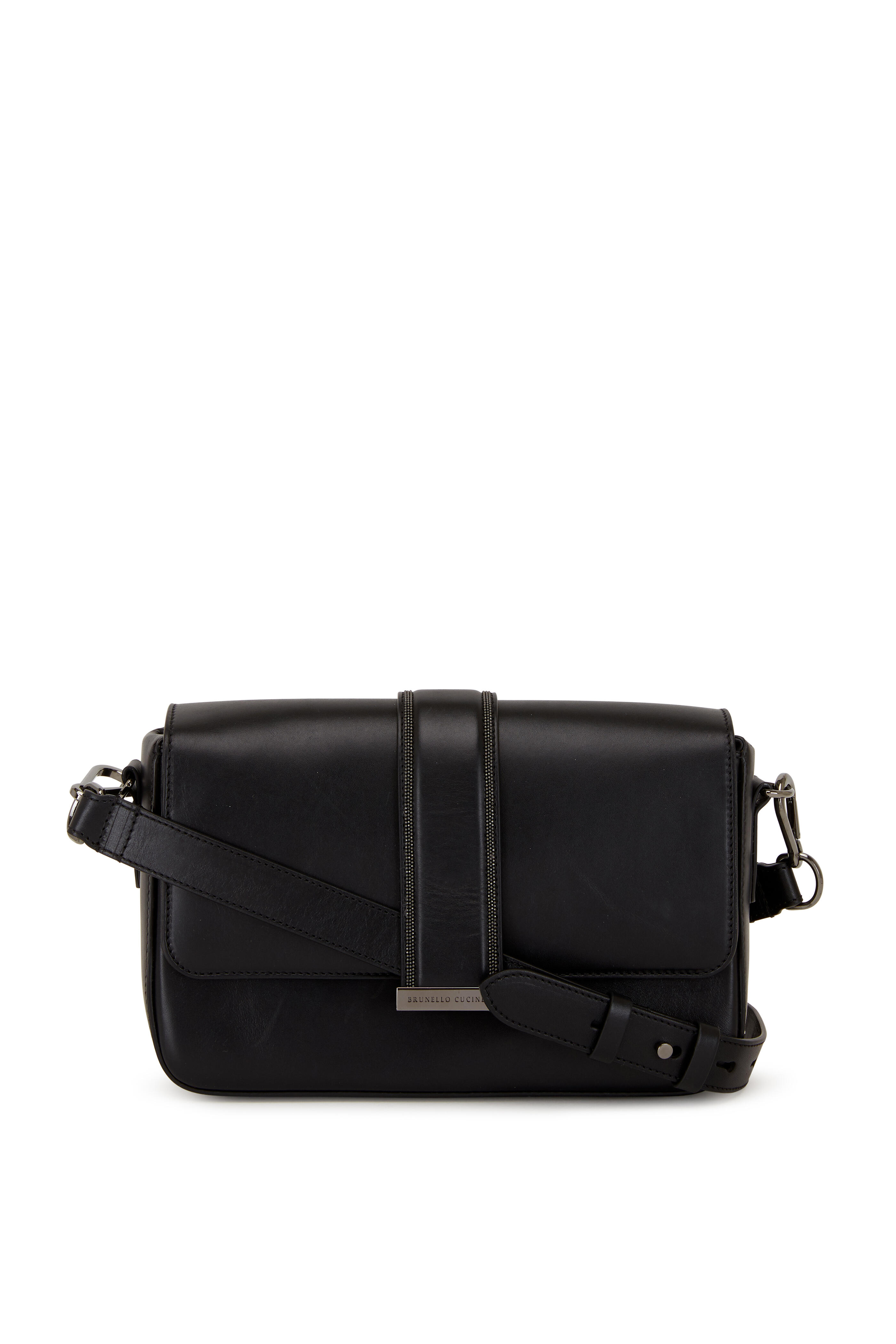 Brunello Cucinelli - Black Leather Monili Trim Box Shoulder Bag