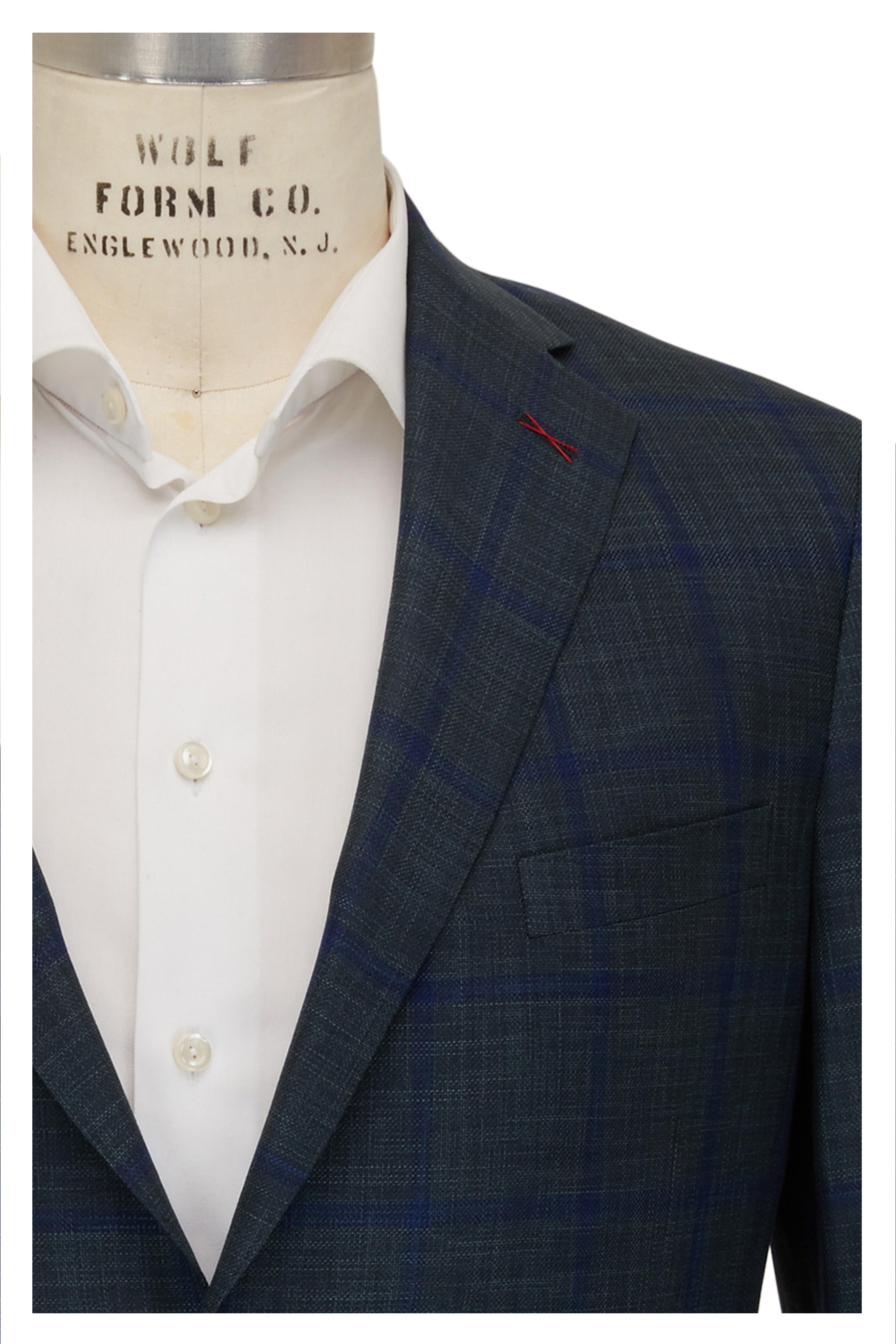Samuelsohn - Green & Blue Windowpane Wool & Silk Sportcoat