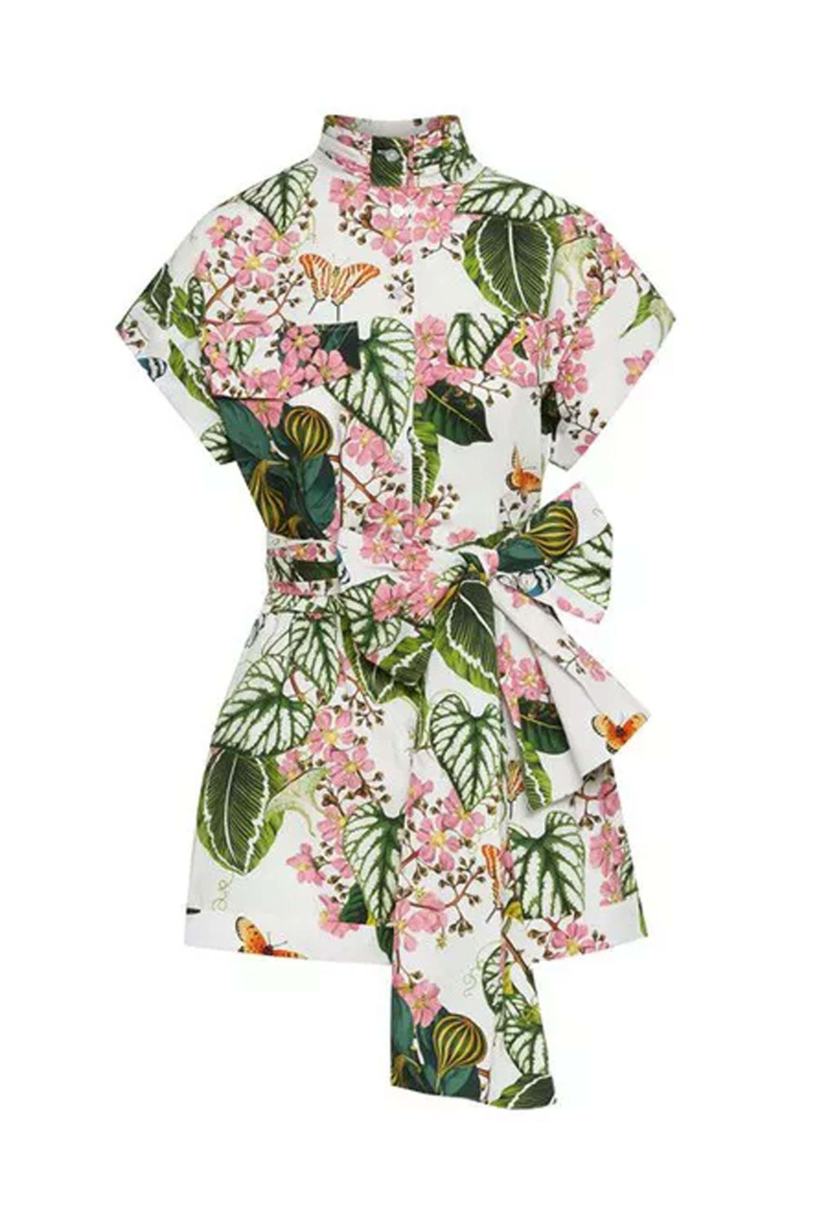 Oscar de la Renta - Ivory Mixed Botanical Short Sleeve Romper