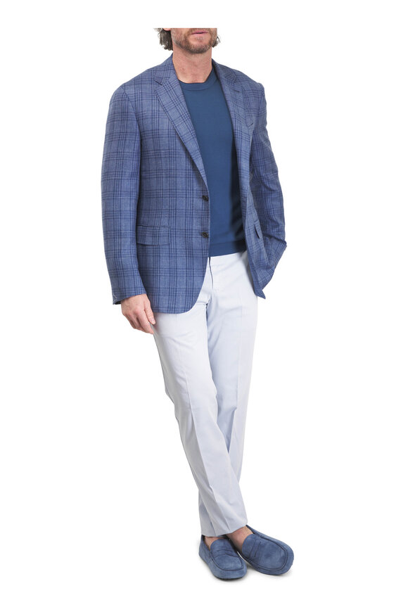 Canali Tonal Navy Plaid Cashmere, Silk & Linen Sportcoat