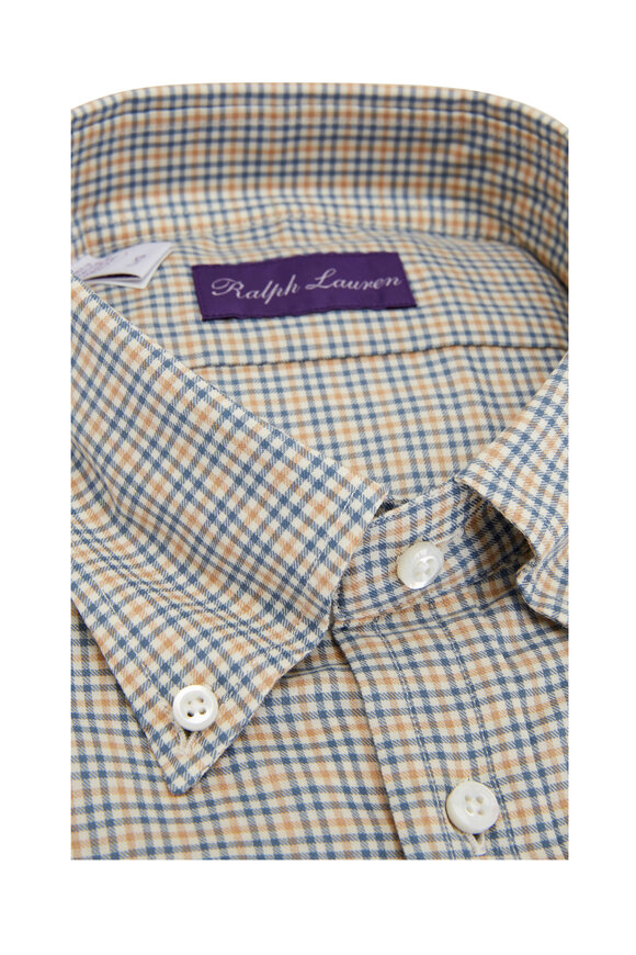 Ralph Lauren Purple Label - Blue & Tan Mini Check Cotton Sport Shirt