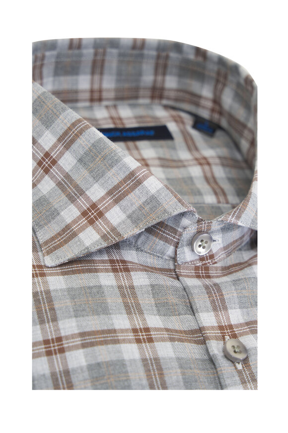 Patrick Assaraf - Gray & Brown Plaid Cotton Sport Shirt