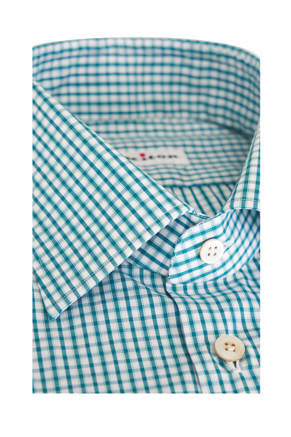 Kiton Teal Check Cotton Dress Shirt - view 3
