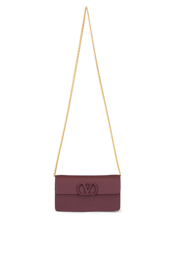 Valentino Garavani VLogo Signature Rosewood Leather Chain Wallet - view 1