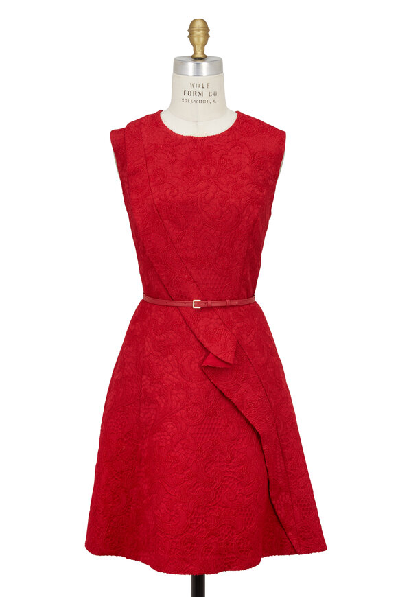 Elie Saab - Cardinal Red Brocade Belted Dress