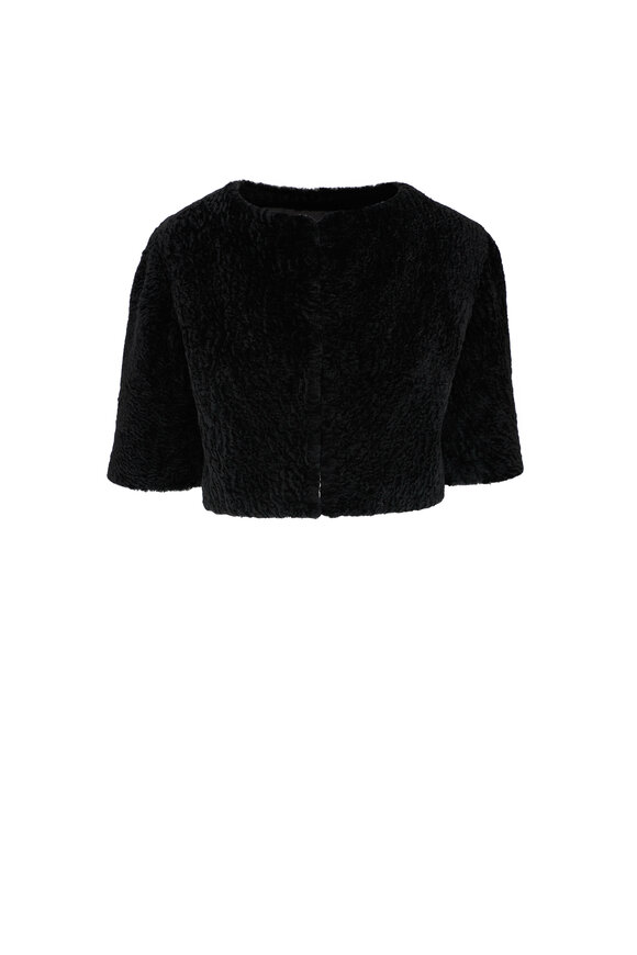 Pologeorgis Black Collarless Shearling Bolero 