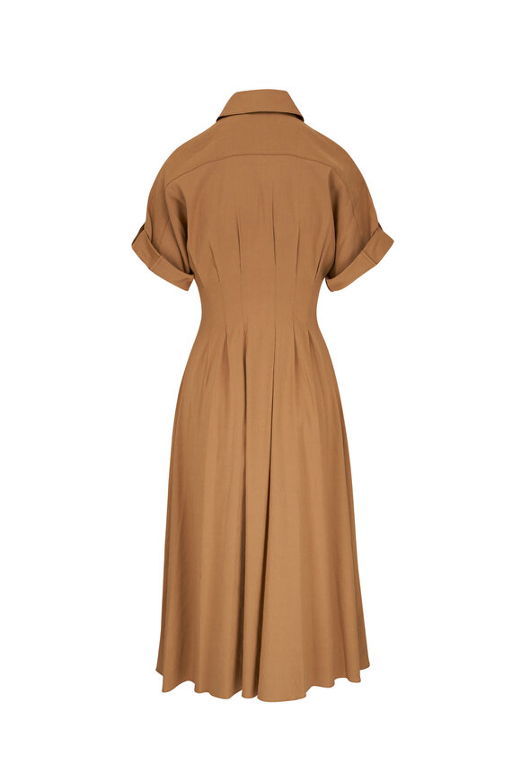 Veronica Beard - Adavi Desert Khaki Stretch Linen Midi Shirtdress