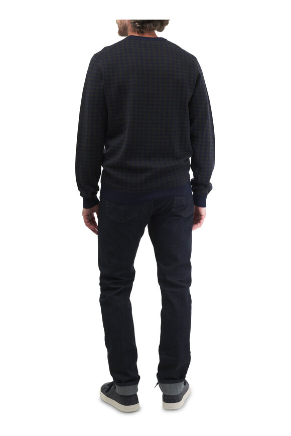 Patrick Assaraf - Navy Houndstooth Wool Sweater