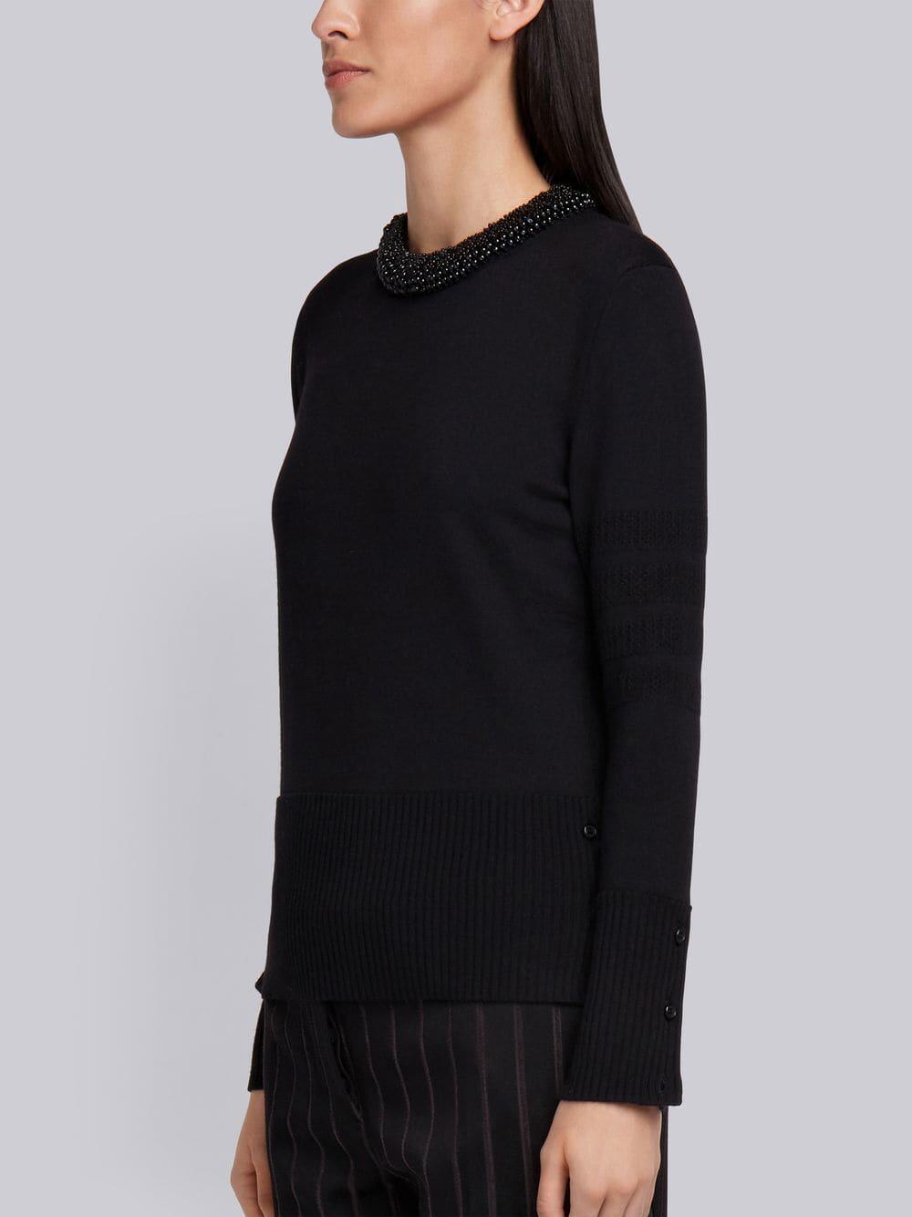 Thom Browne - Black Pearl Trim Crewneck Sweater