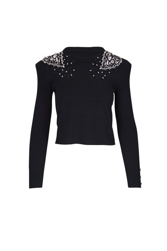 L'Agence Cesca Crystal Heart Cropped Crewneck Sweater