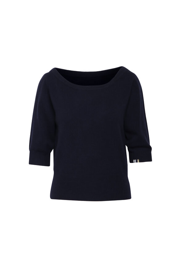 Extreme Cashmere Mariane Navy Blue Short Sleeve Pullover