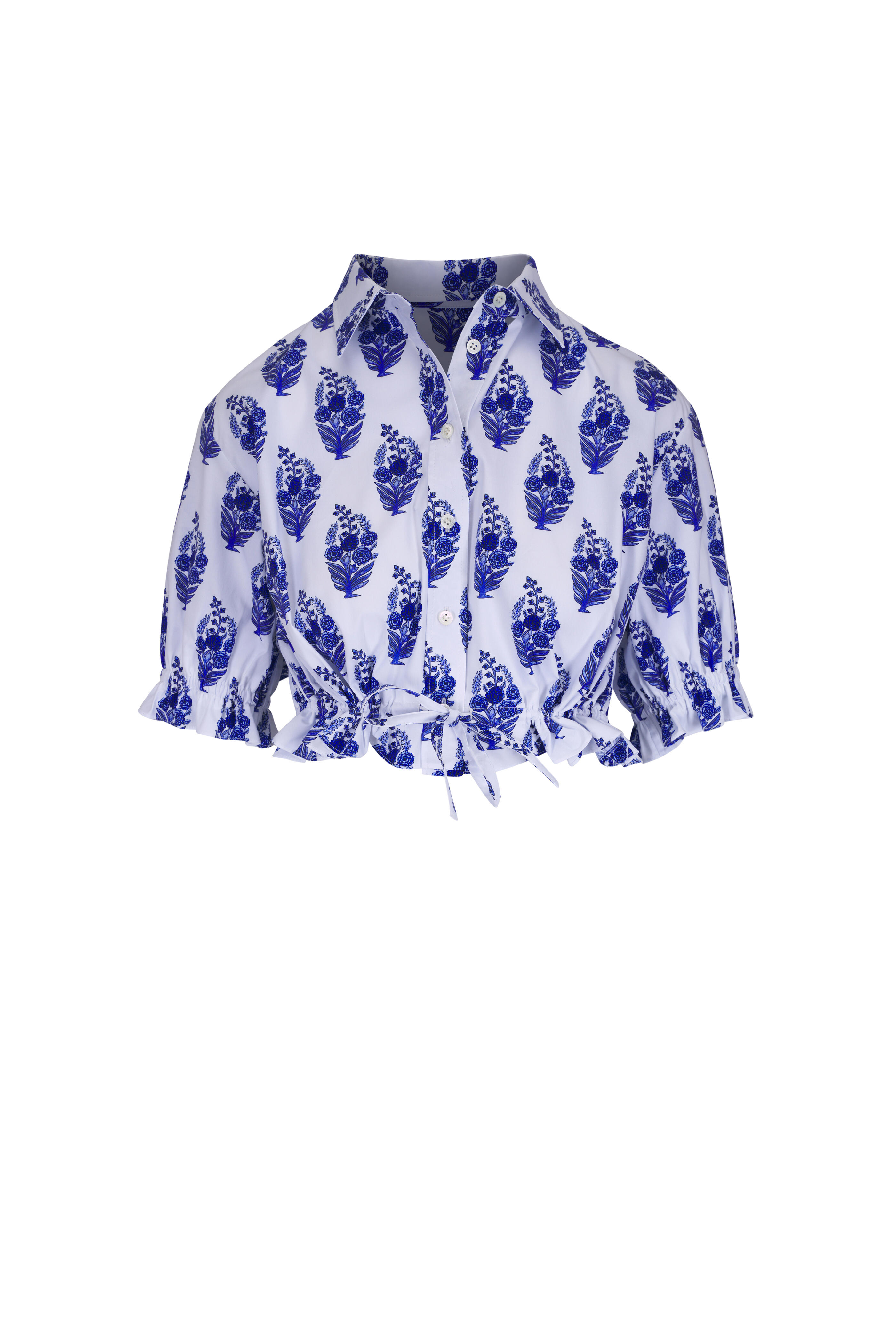 Carolina Herrera - White Multi Floral Block Print Cropped Shirt