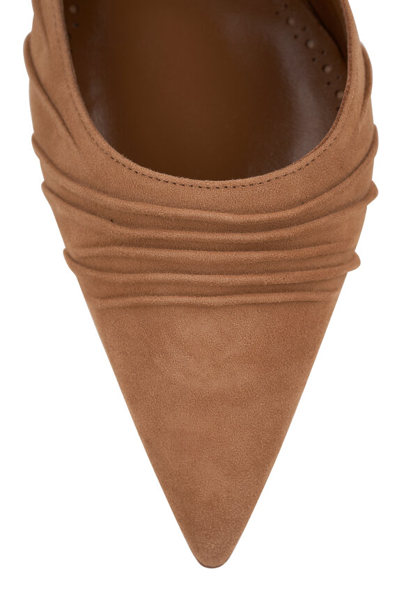 Manolo Blahnik - Circeamu Brown Gathered Suede Mule, 70mm