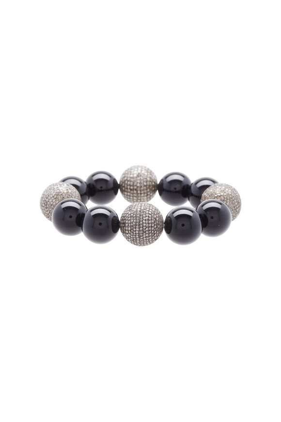 Loren Jewels - Silver Onyx & Diamond Beaded Bracelet