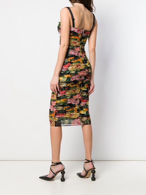Dolce & Gabbana - Black & Floral Ruched Tulle Dress