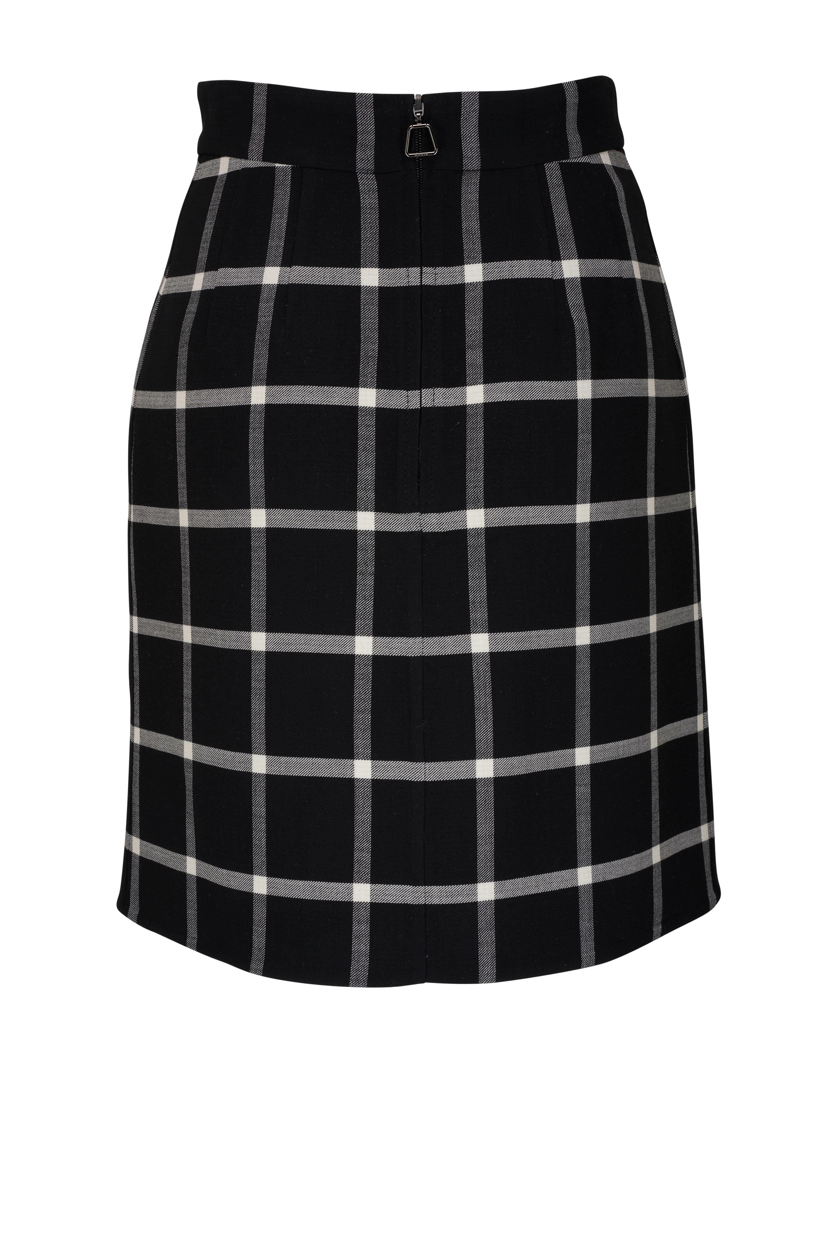 Akris - Ecru & Black Reversible Wool Check Pencil Skirt