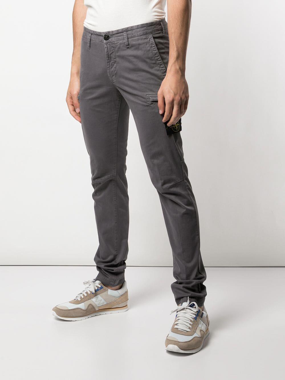 Stone Island - Grey Stretch Cotton Slim Cargo Pant