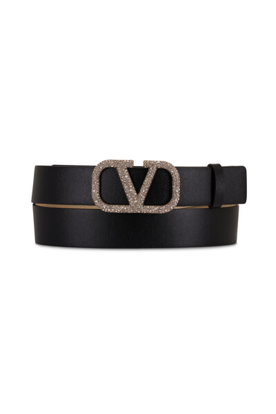 VLOGO crystal-embellished reversible leather belt
