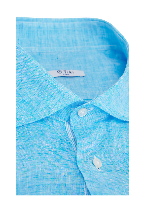 Tiki Blue Linen Sport Shirt - view 4