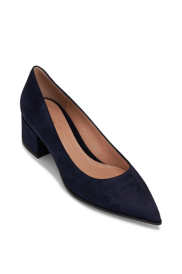 Gianvito Rossi Piper Navy Suede Block Heel Pump, 45mm