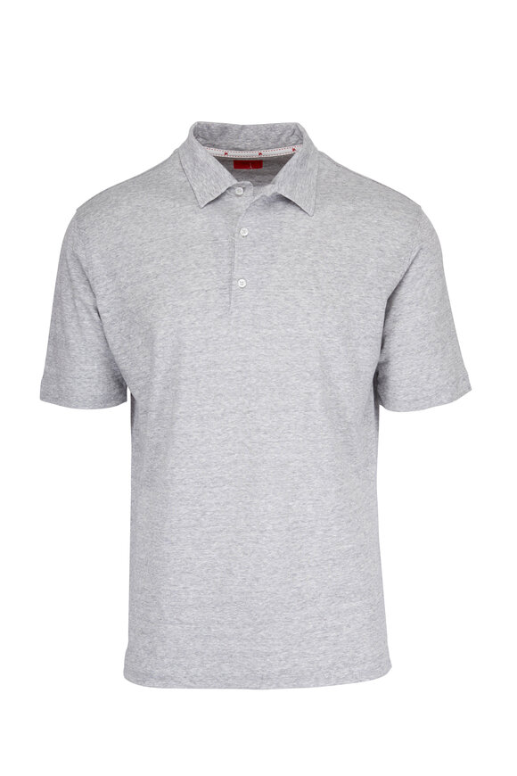Isaia - Grey Linen & Cotton Short Sleeve Polo