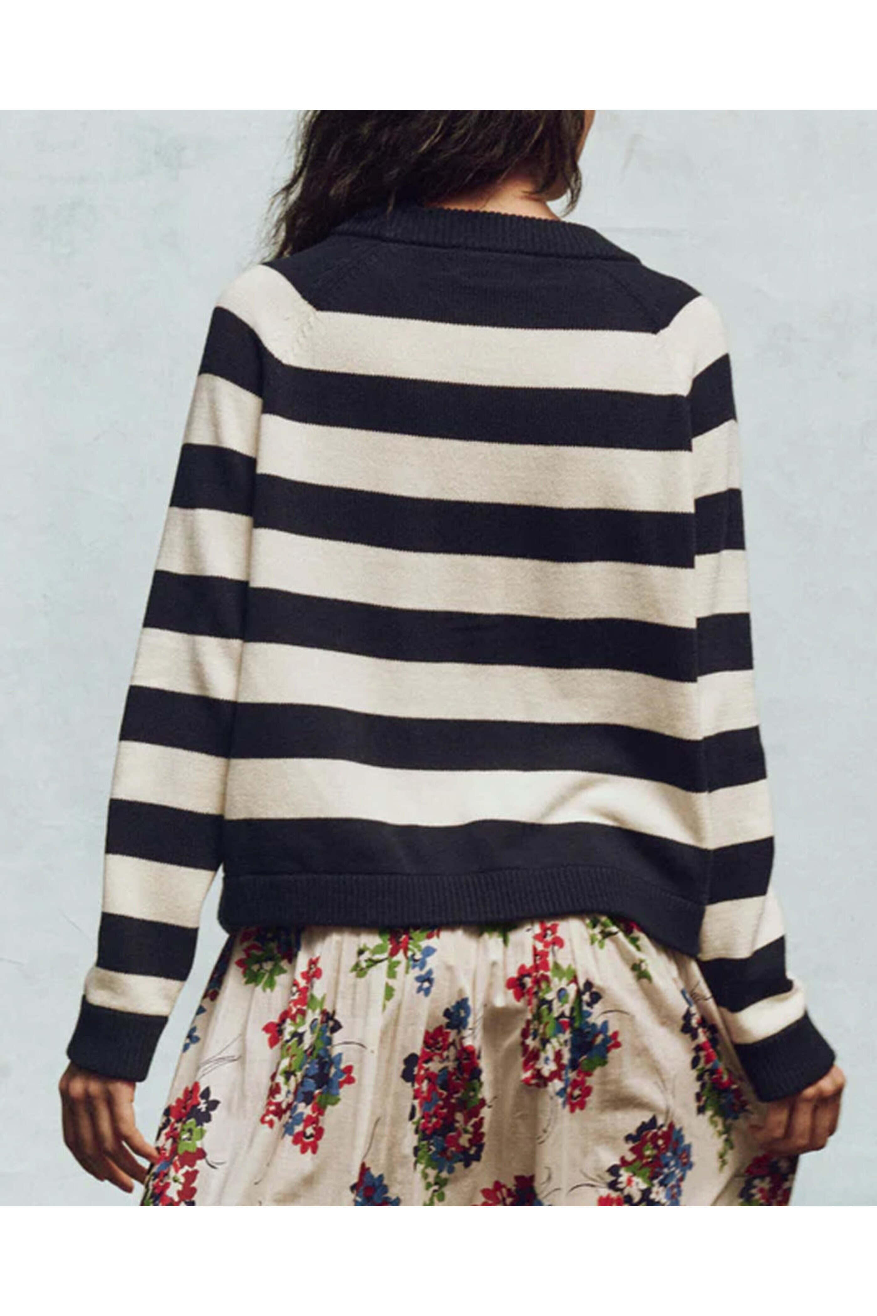 The Great - Navy Range Stripe Varsity Cardigan