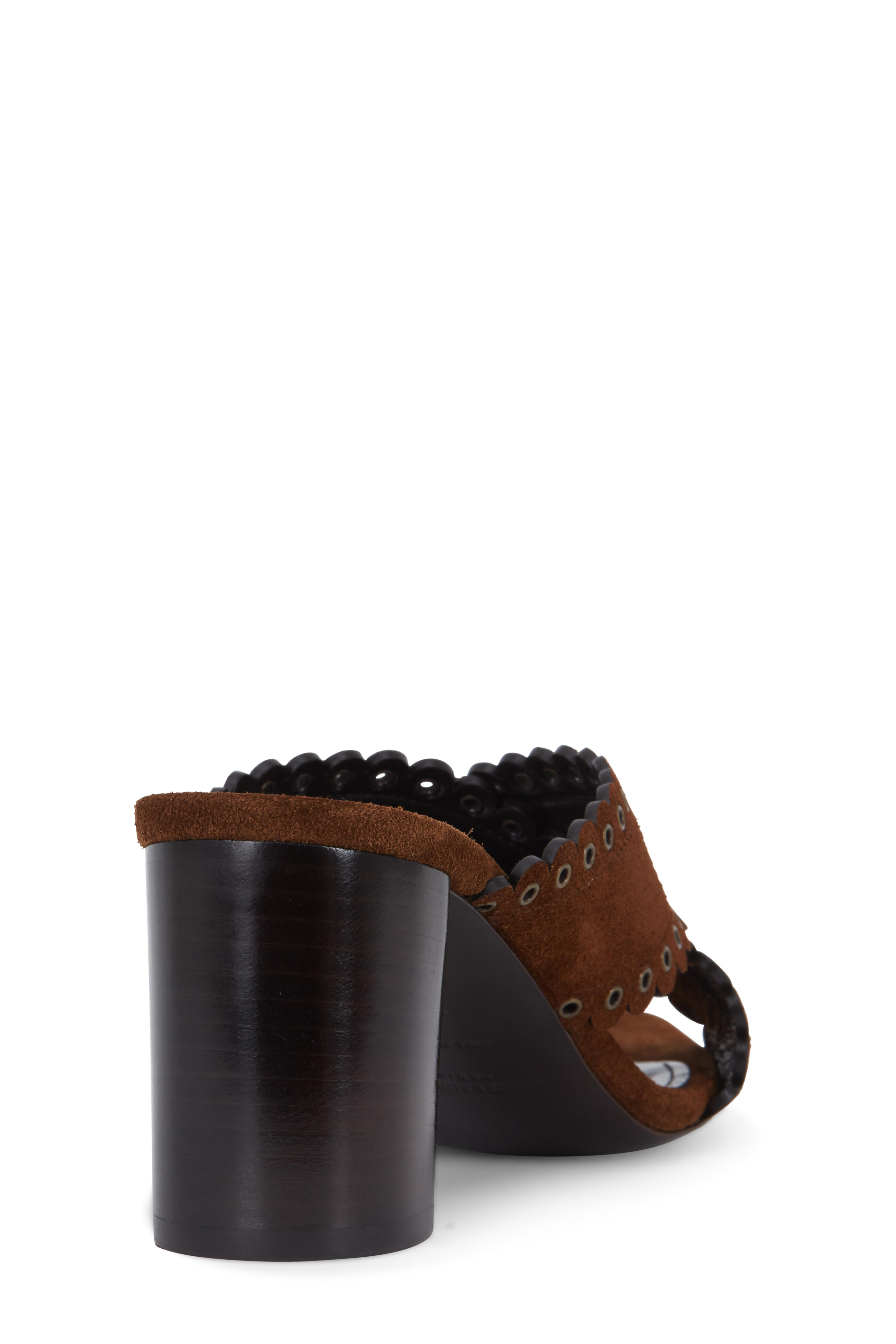 Saint Laurent - Loulou Brown Suede Grommet Slide, 70mm