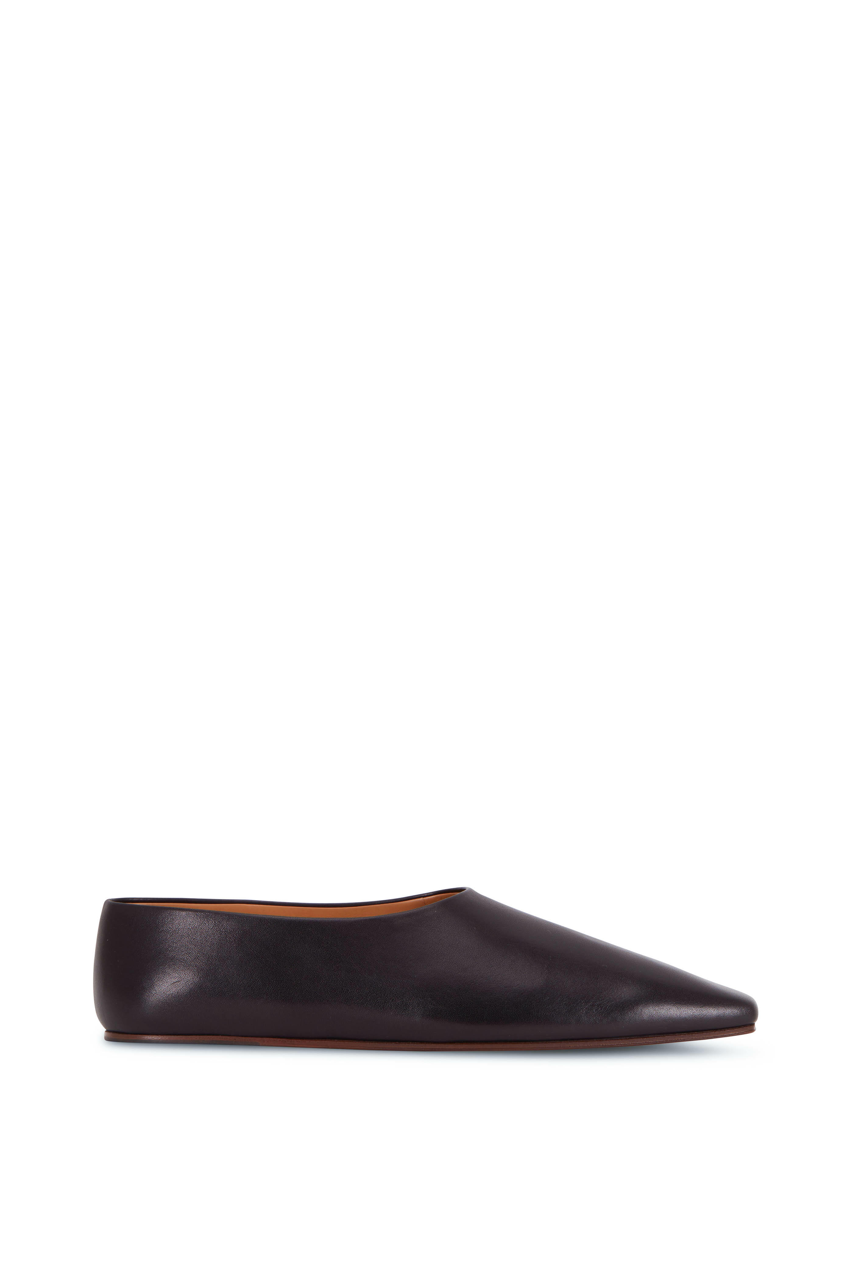 The Row Black Leather Square Toe Flat Mitchell Stores