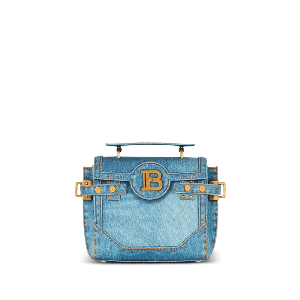 Balmain - B-Buzz 23 Denim Top Handle Bag in Blue Jean
