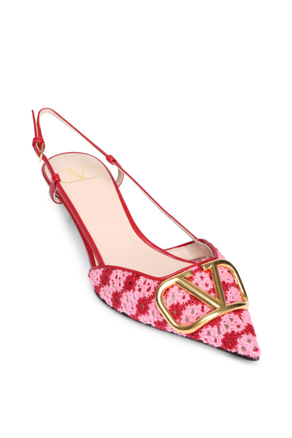 Valentino Garavani VLogo Pink & Red Crochet Slingback, 40mm