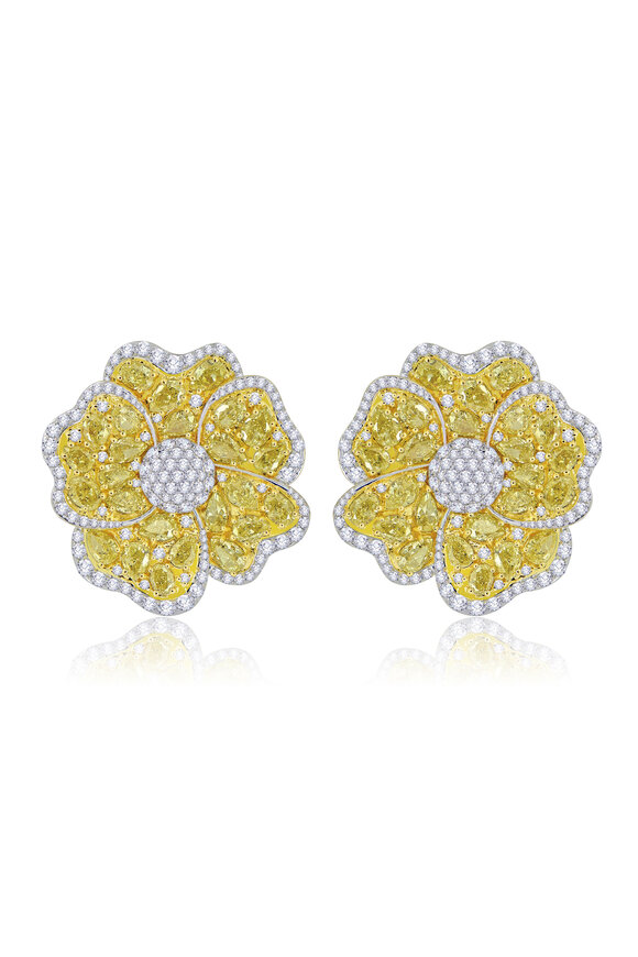 Sutra - 18K White Gold Yellow Diamond Earrings 