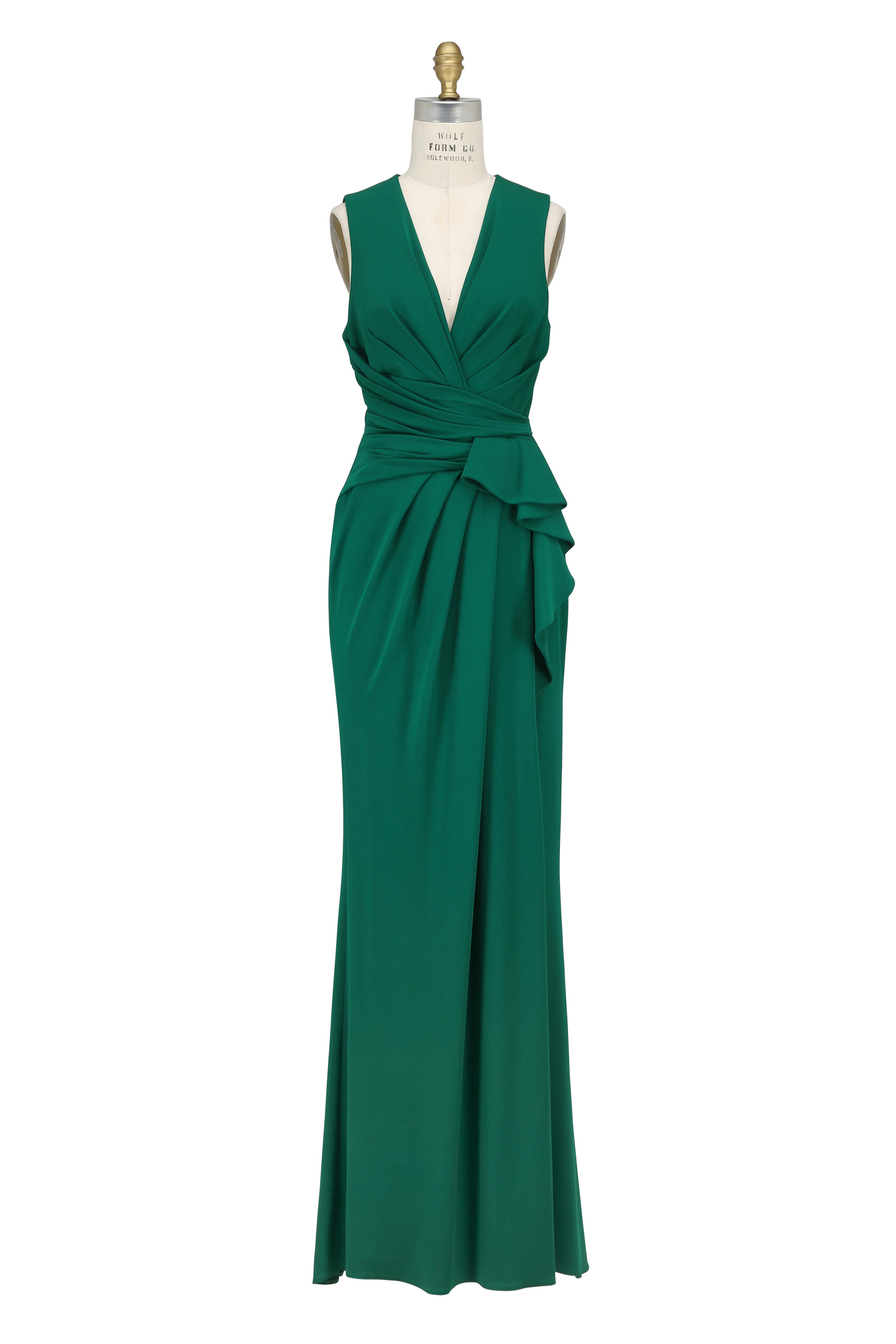 Elie Saab - Palm Green Deep V-Neck Draped Gown | Mitchell Stores