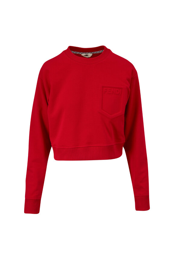 Fendi - Red Embossed Logo Pocket Crop Sweatshirt