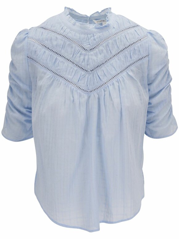 Veronica Beard - Frasier Blue Mist Ruffle Neck Top