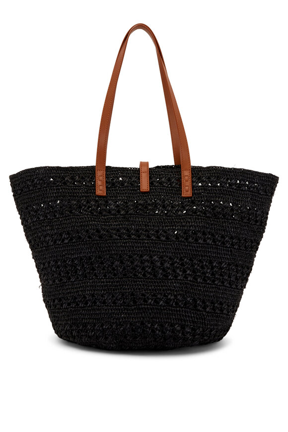 Saint Laurent - Black Raffia & Brick Leather Hobo