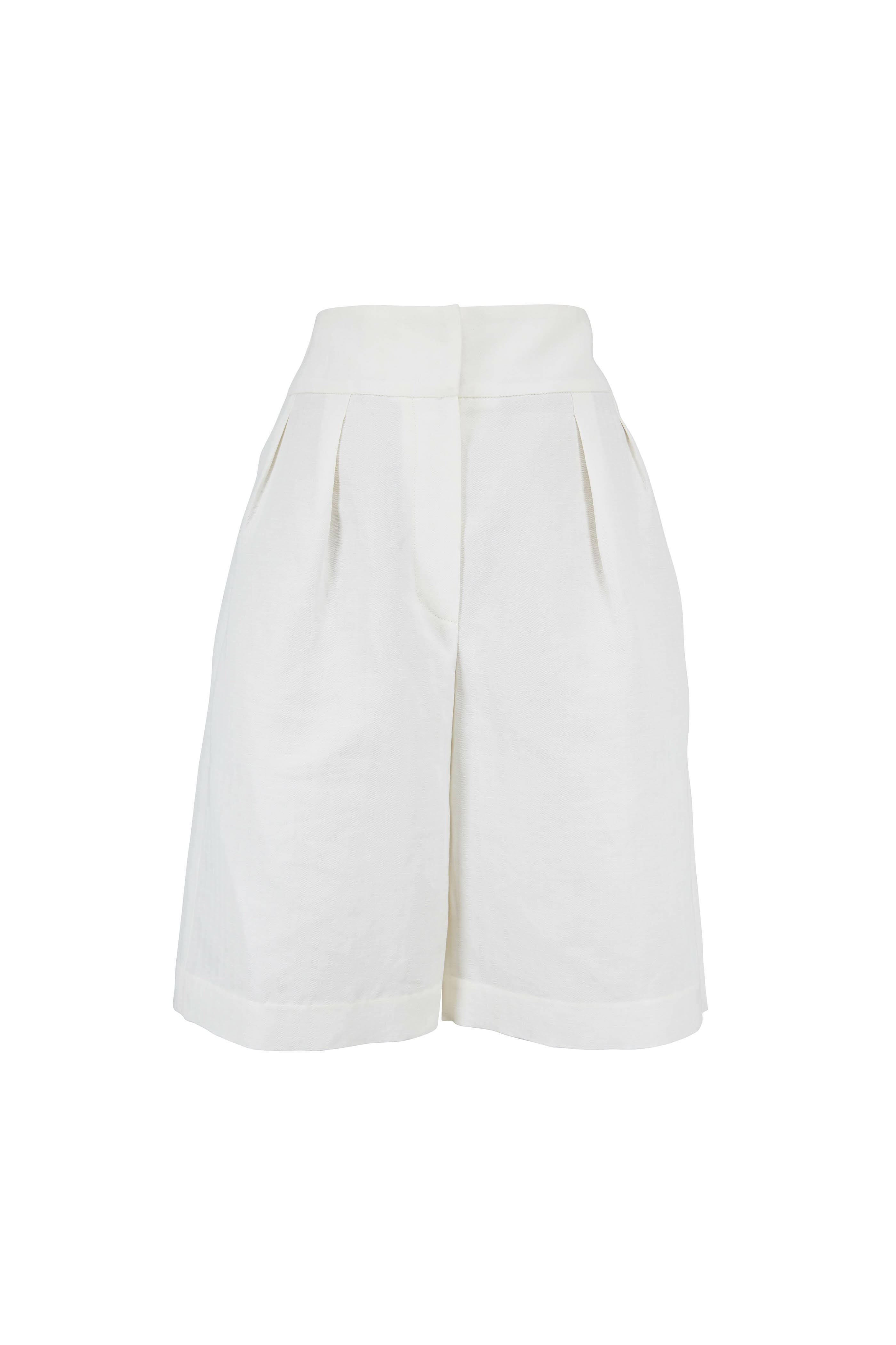 Brunello Cucinelli - Natural Chevron Double Pleated Bermuda Shorts