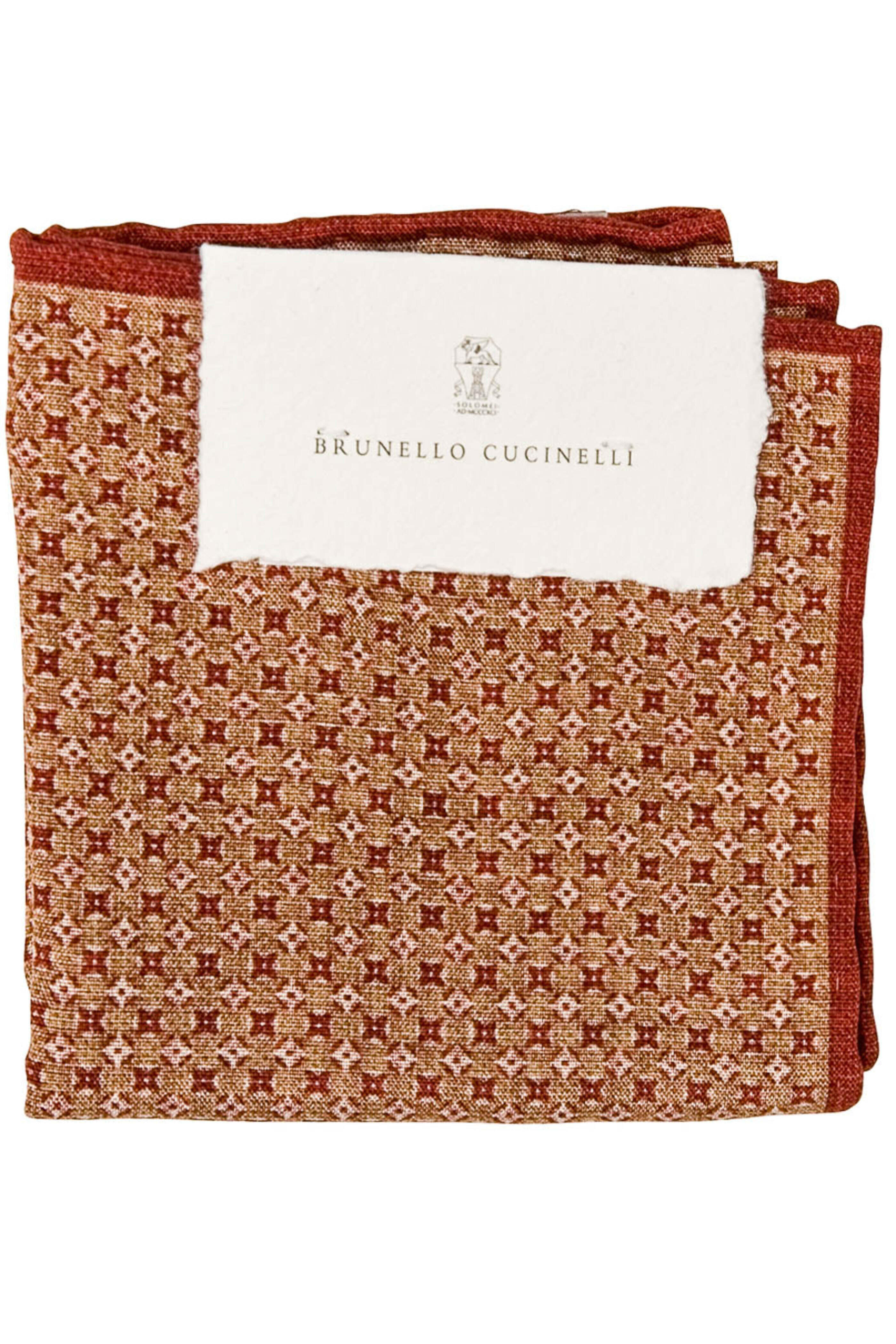 Brunello Cucinelli - Burnt Orange and Tan Geometric Pocket Square