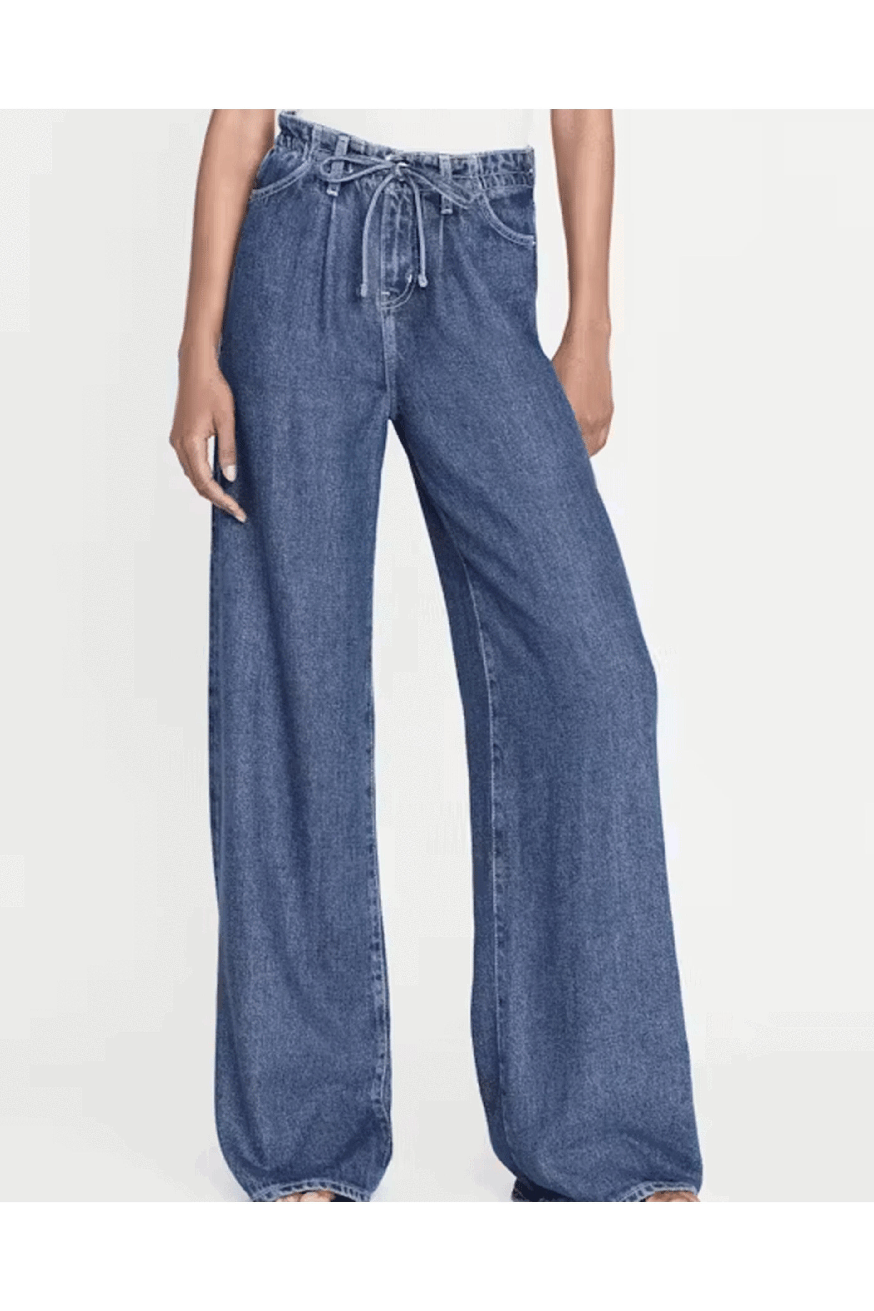 Frame - Super Drape Drawstring Wide Leg Jean in Ghost