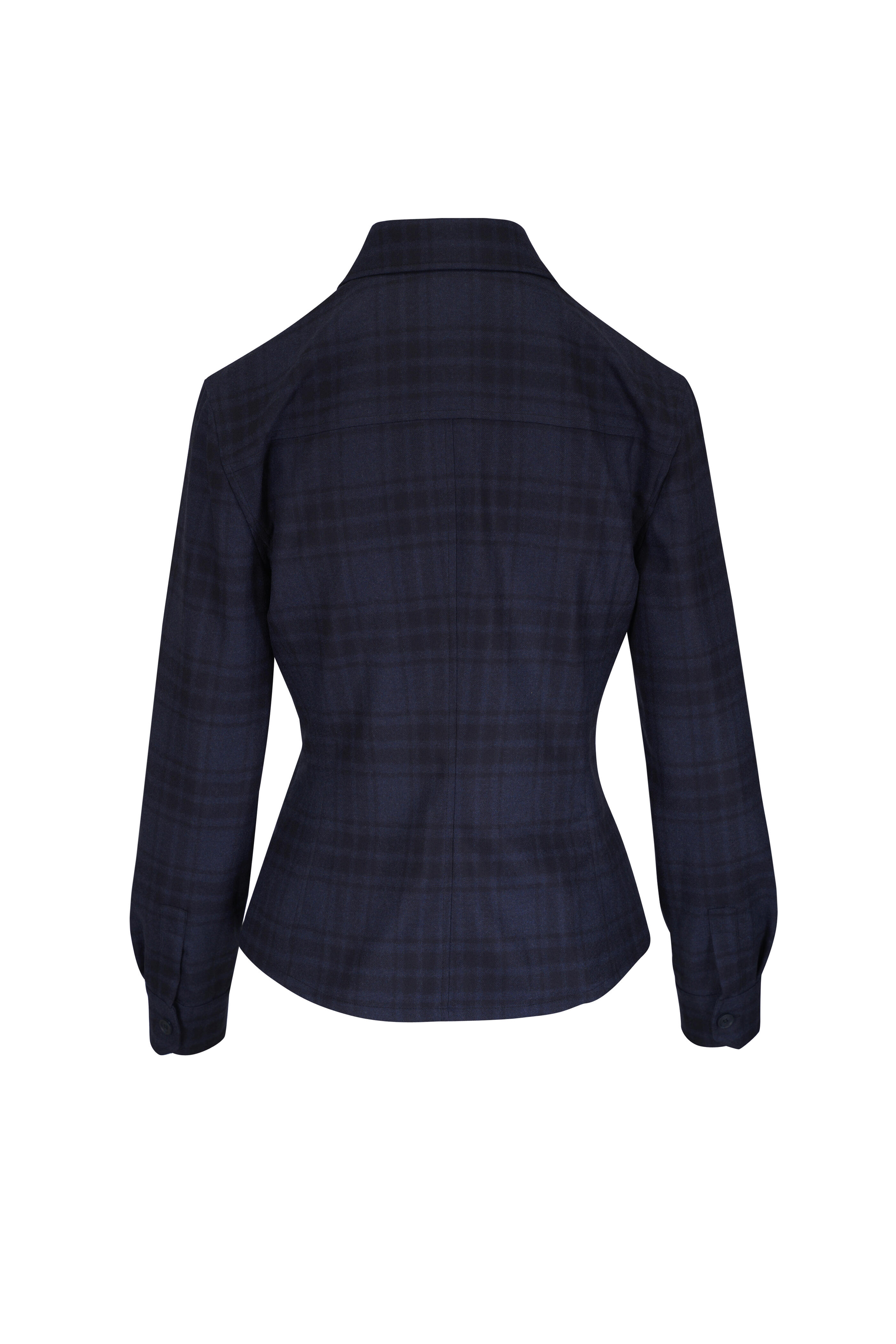Akris - Denim & Black Check Wool Fitted Shirt