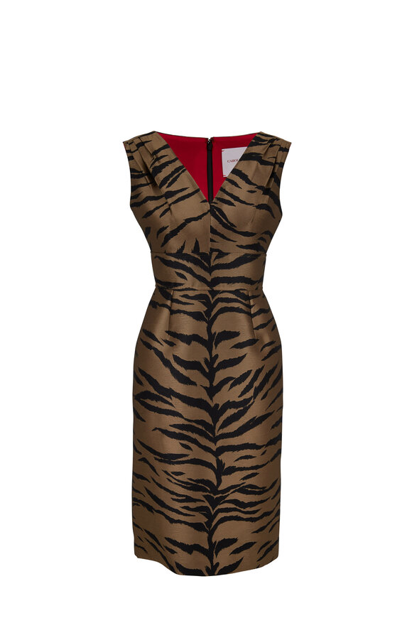 Carolina Herrera - Tiger Print Taffeta V-Neck Dress