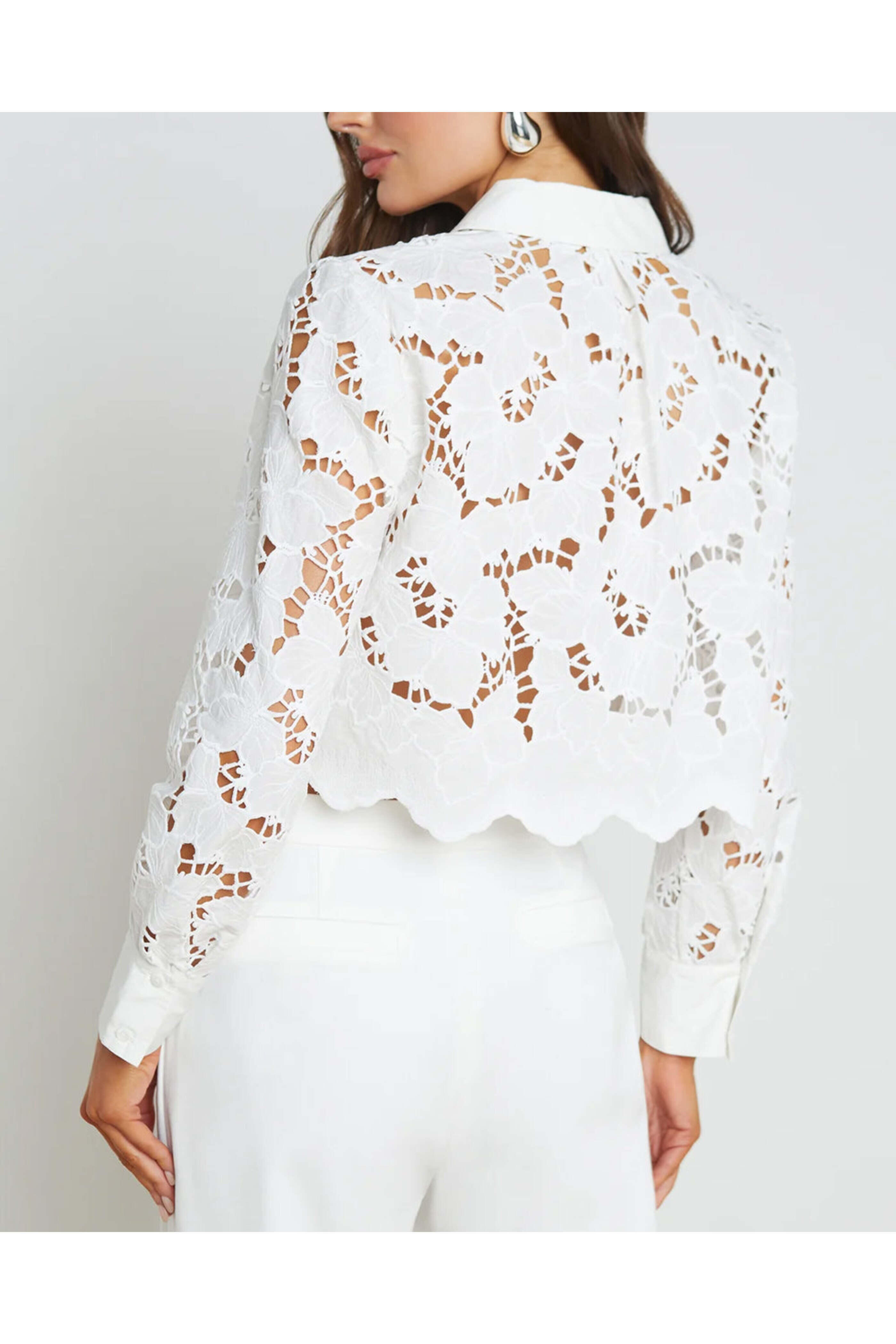 L'Agence - White Seychelle Crop Button Down Shirt