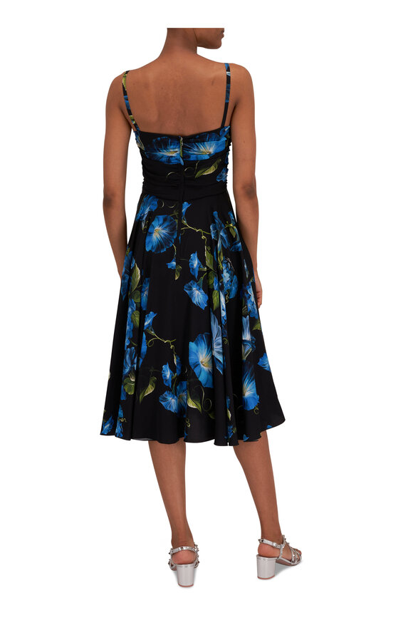 Dolce & Gabbana - Blue Floral Print Stretch Silk Midi Dress 