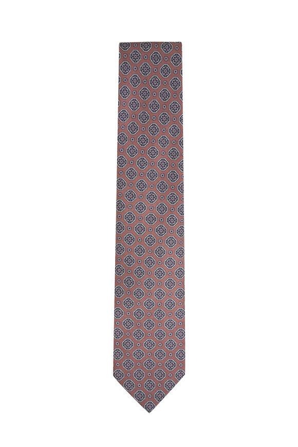 Brioni Brown & Gray Medallion Silk Necktie 