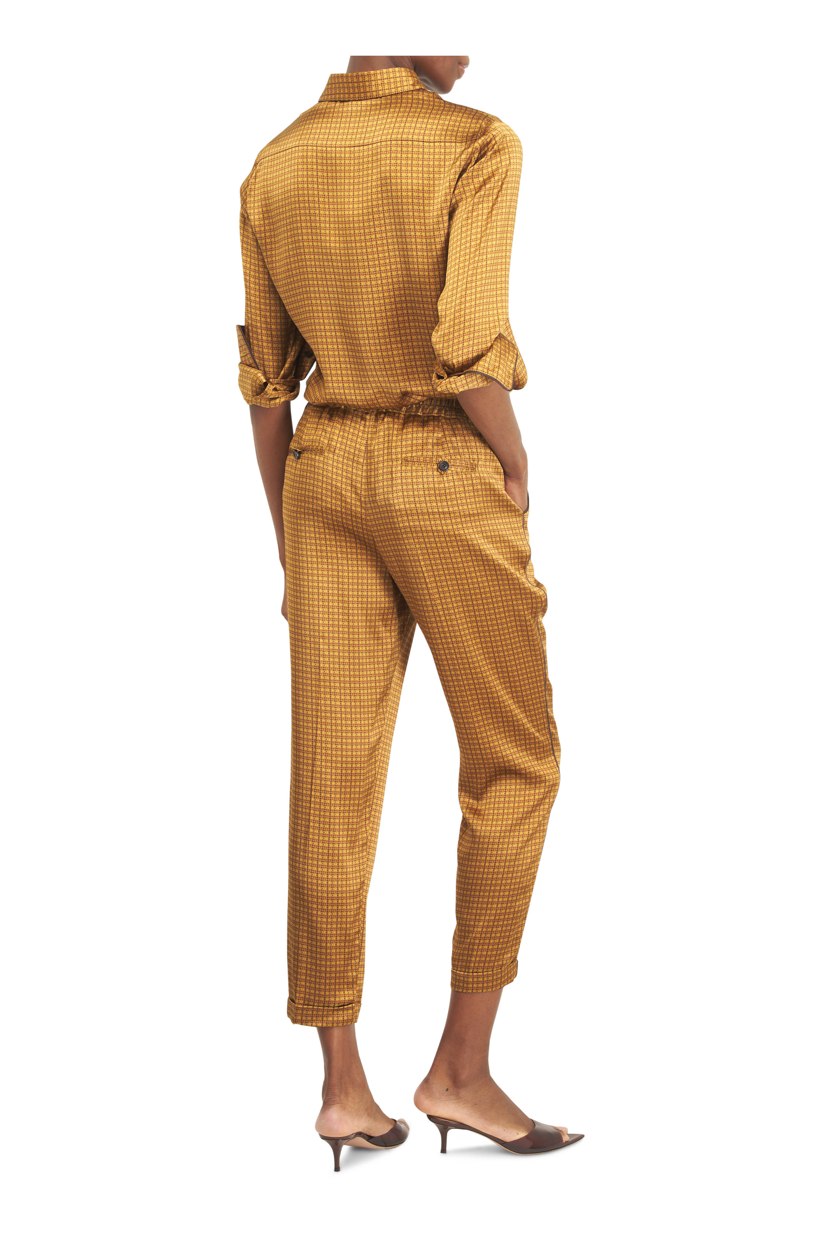Kiton - Yellow Geometric Print Silk Jogger - view 4