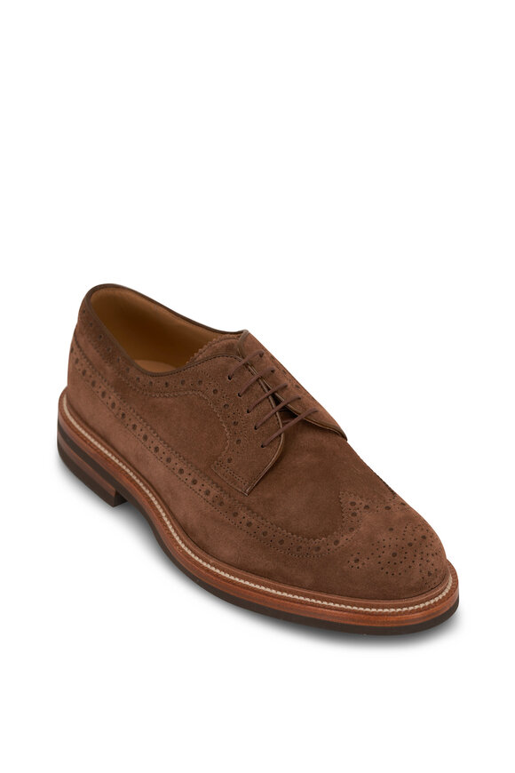 Brunello Cucinelli Brown Suede Wingtip Broque Derby Shoe 